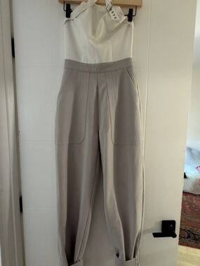 Maniere De Voir High-Waist two tone jumpsuit in Light Gray / white (size 6)